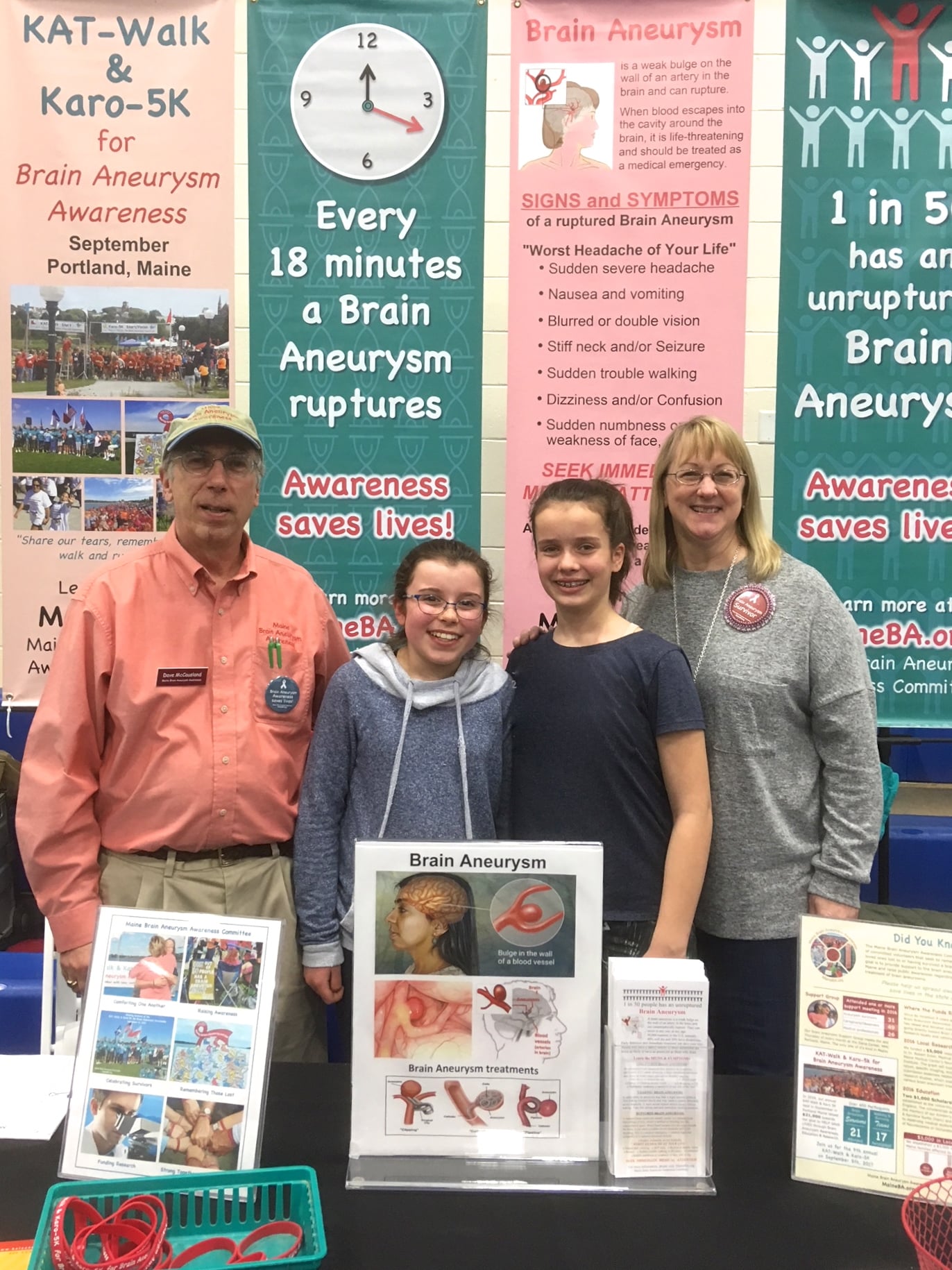 Brain aneurysm awareness committee with kids