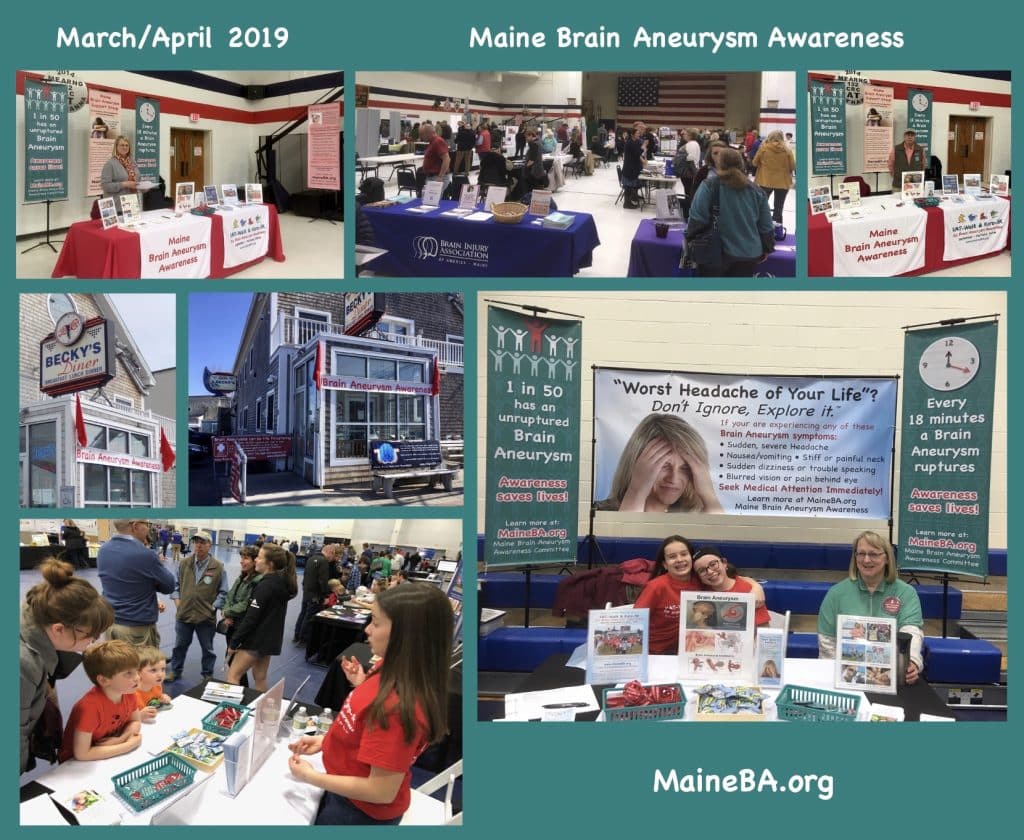 Photo collage of brain aneurysm awareness outreach events